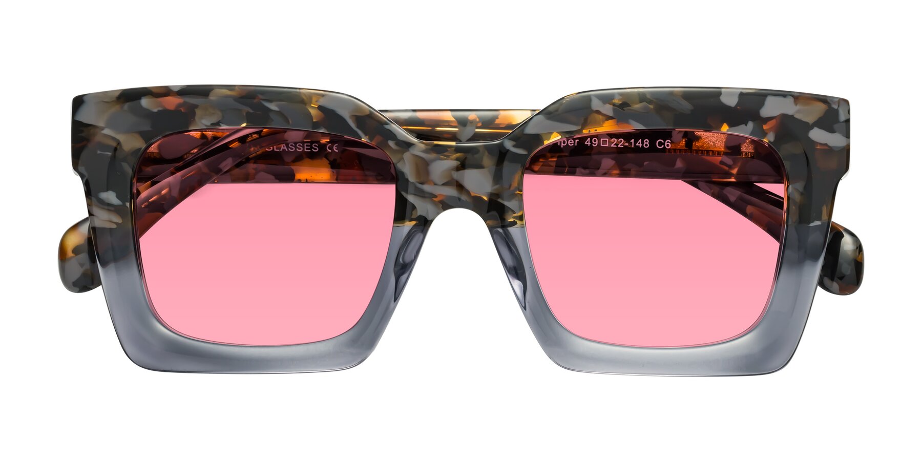 Folded Front of Piper in Floral-Livid with Pink Tinted Lenses