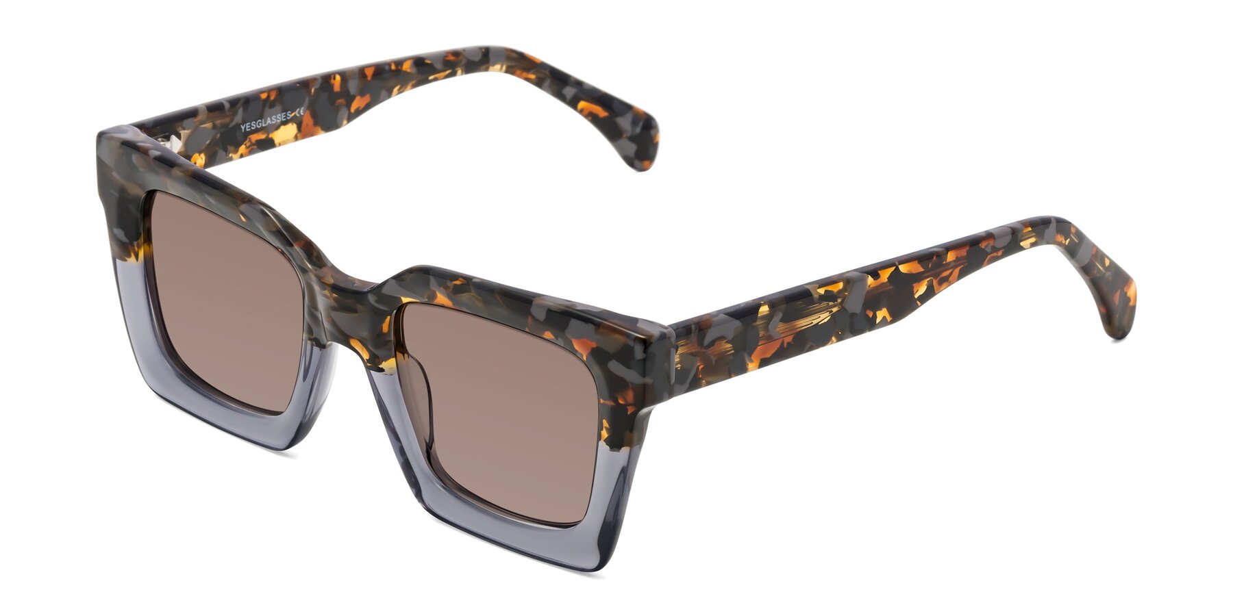 Angle of Piper in Floral-Livid with Medium Brown Tinted Lenses