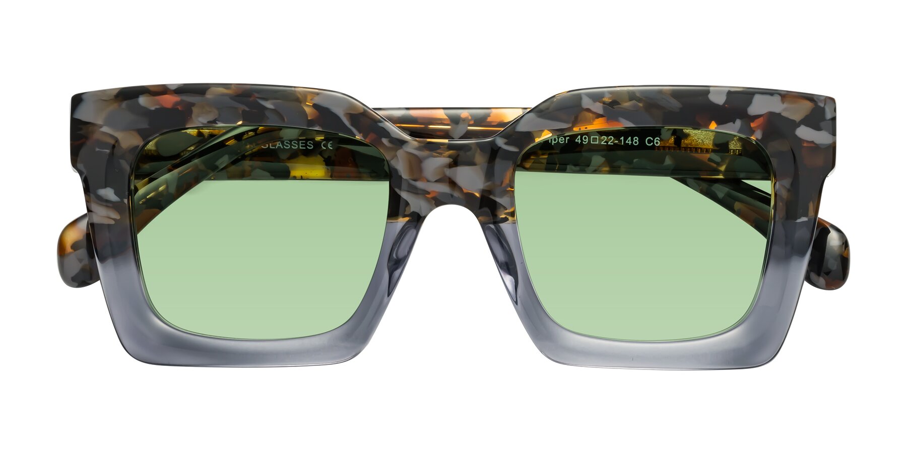 Folded Front of Piper in Floral-Livid with Medium Green Tinted Lenses
