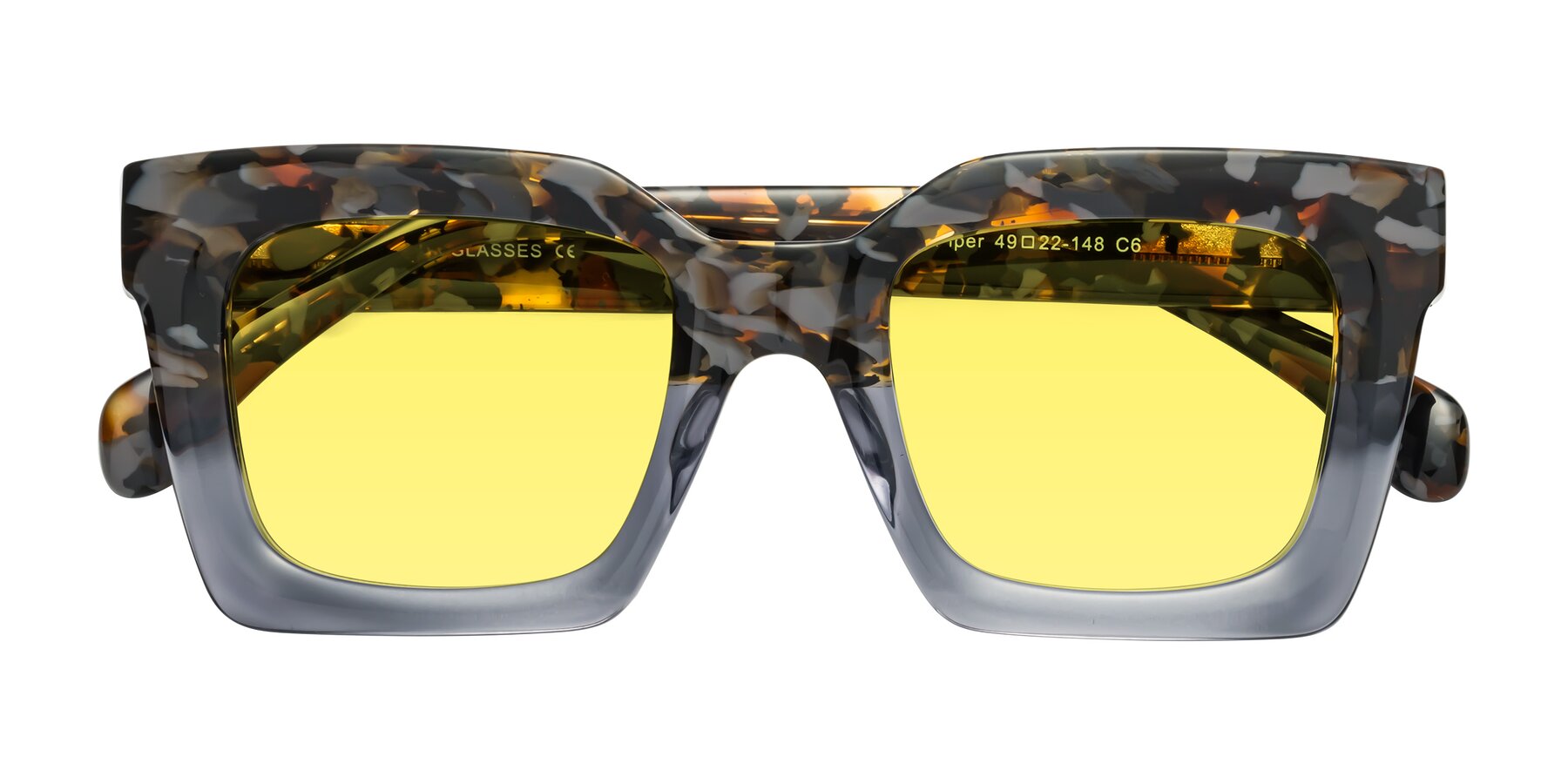 Folded Front of Piper in Floral-Livid with Medium Yellow Tinted Lenses