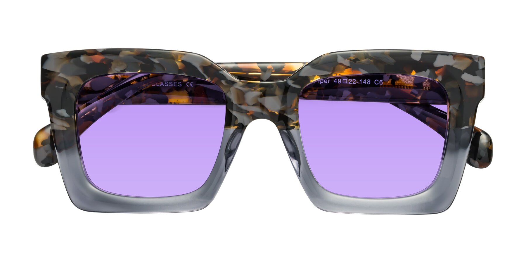 Folded Front of Piper in Floral-Livid with Medium Purple Tinted Lenses