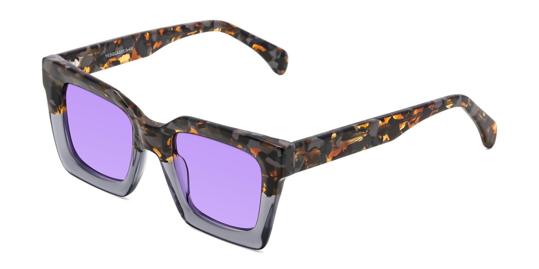 Angle of Piper in Floral-Livid with Medium Purple Tinted Lenses