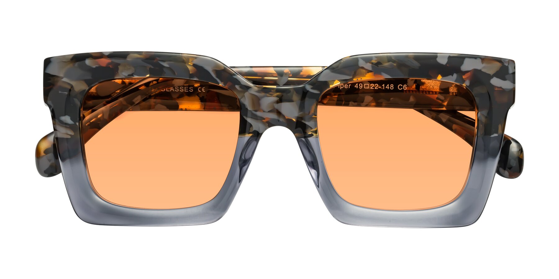 Folded Front of Piper in Floral-Livid with Medium Orange Tinted Lenses