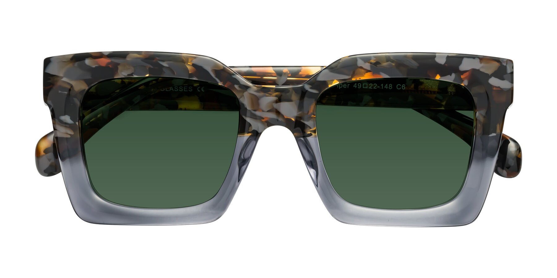 Folded Front of Piper in Floral-Livid with Green Tinted Lenses
