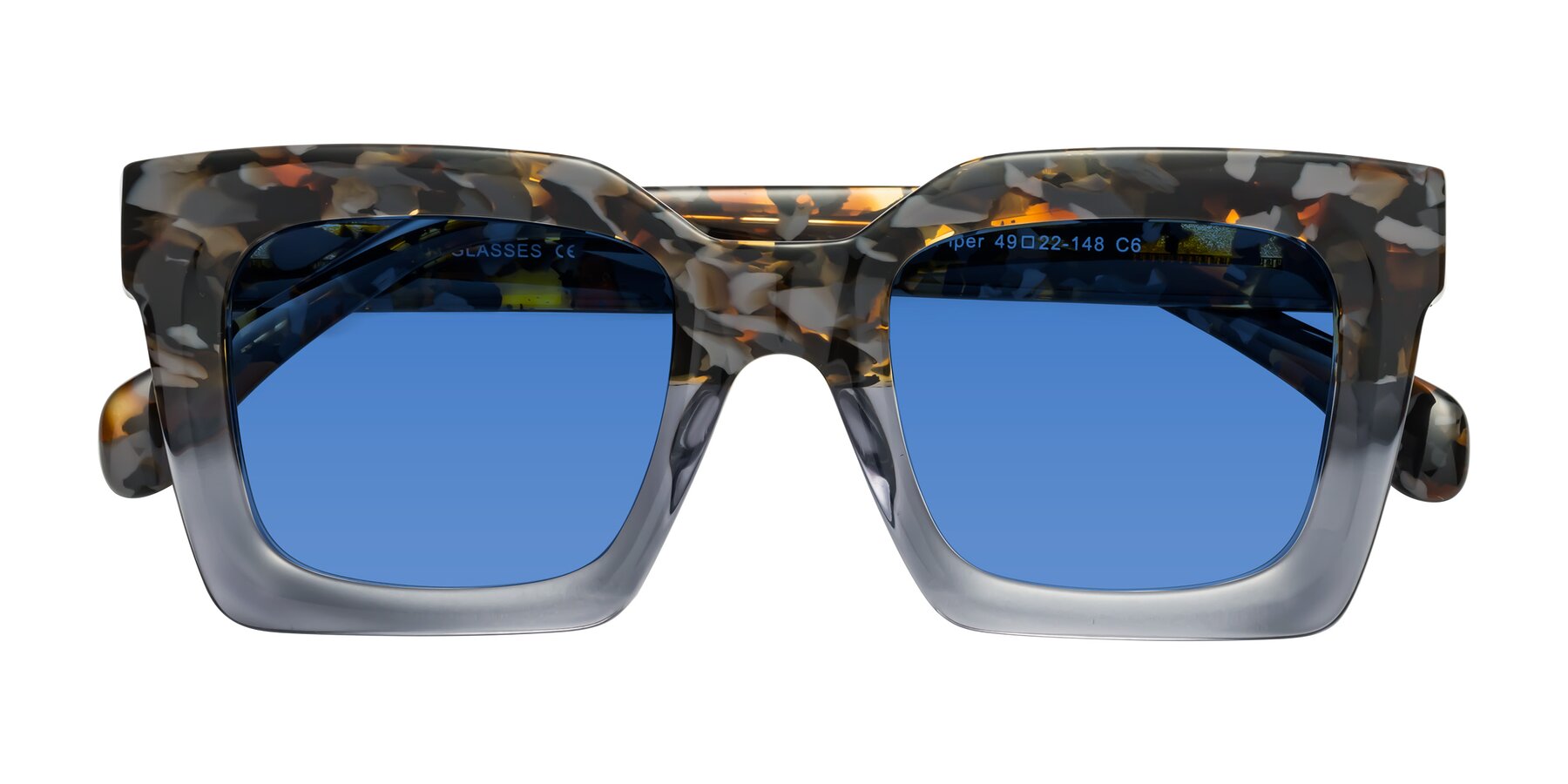 Folded Front of Piper in Floral-Livid with Blue Tinted Lenses