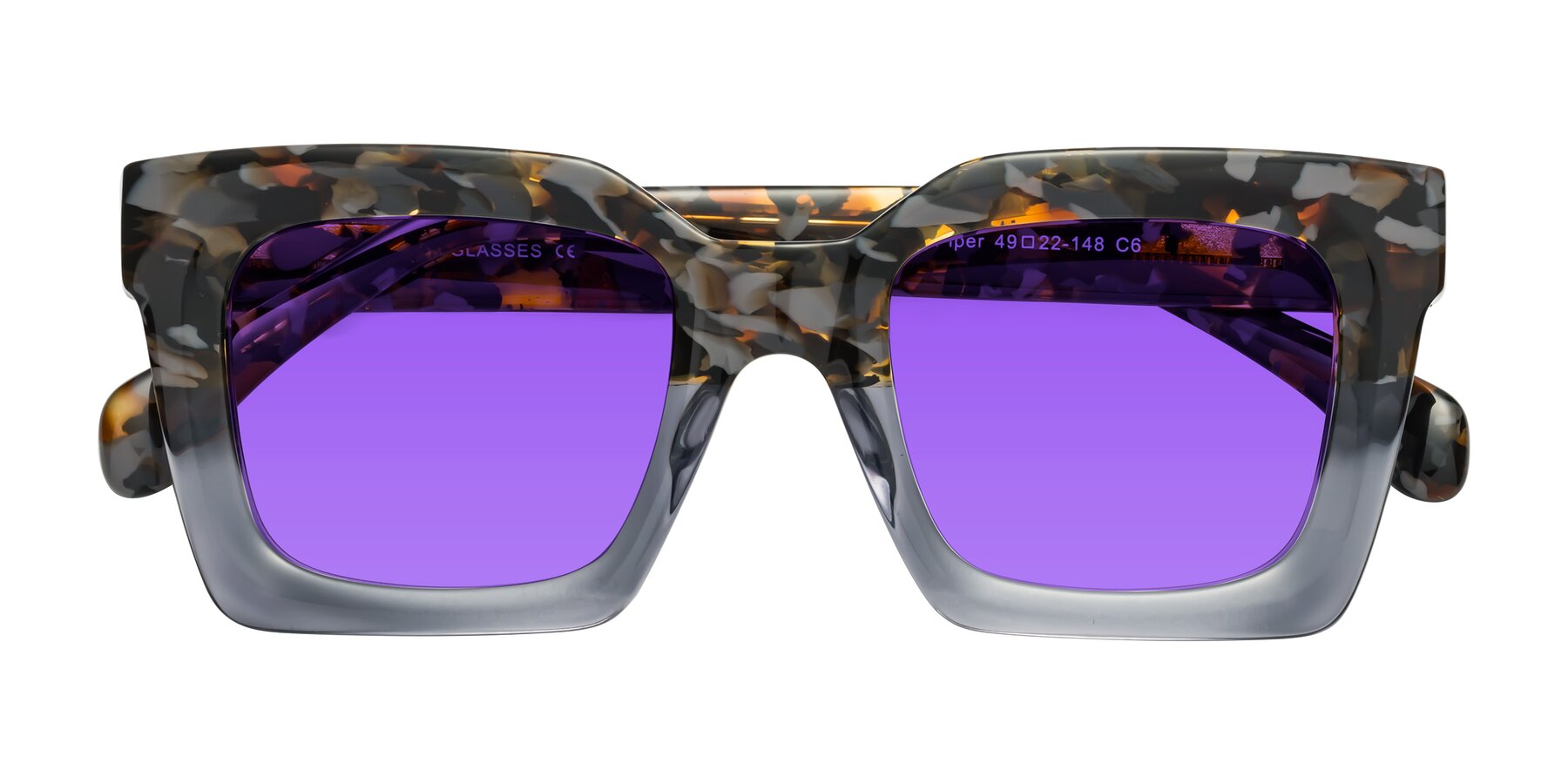 Folded Front of Piper in Floral-Livid with Purple Tinted Lenses