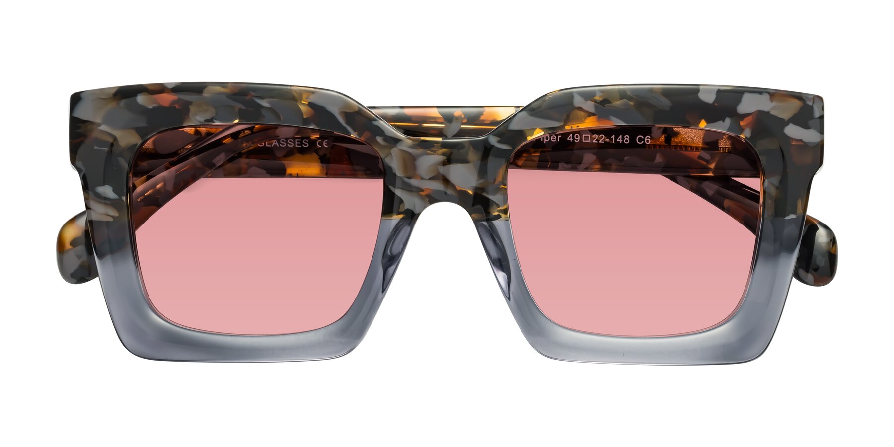 Folded Front of Piper in Floral-Livid with Medium Garnet Tinted Lenses