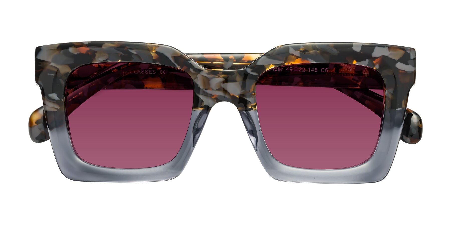 Folded Front of Piper in Floral-Livid with Wine Tinted Lenses