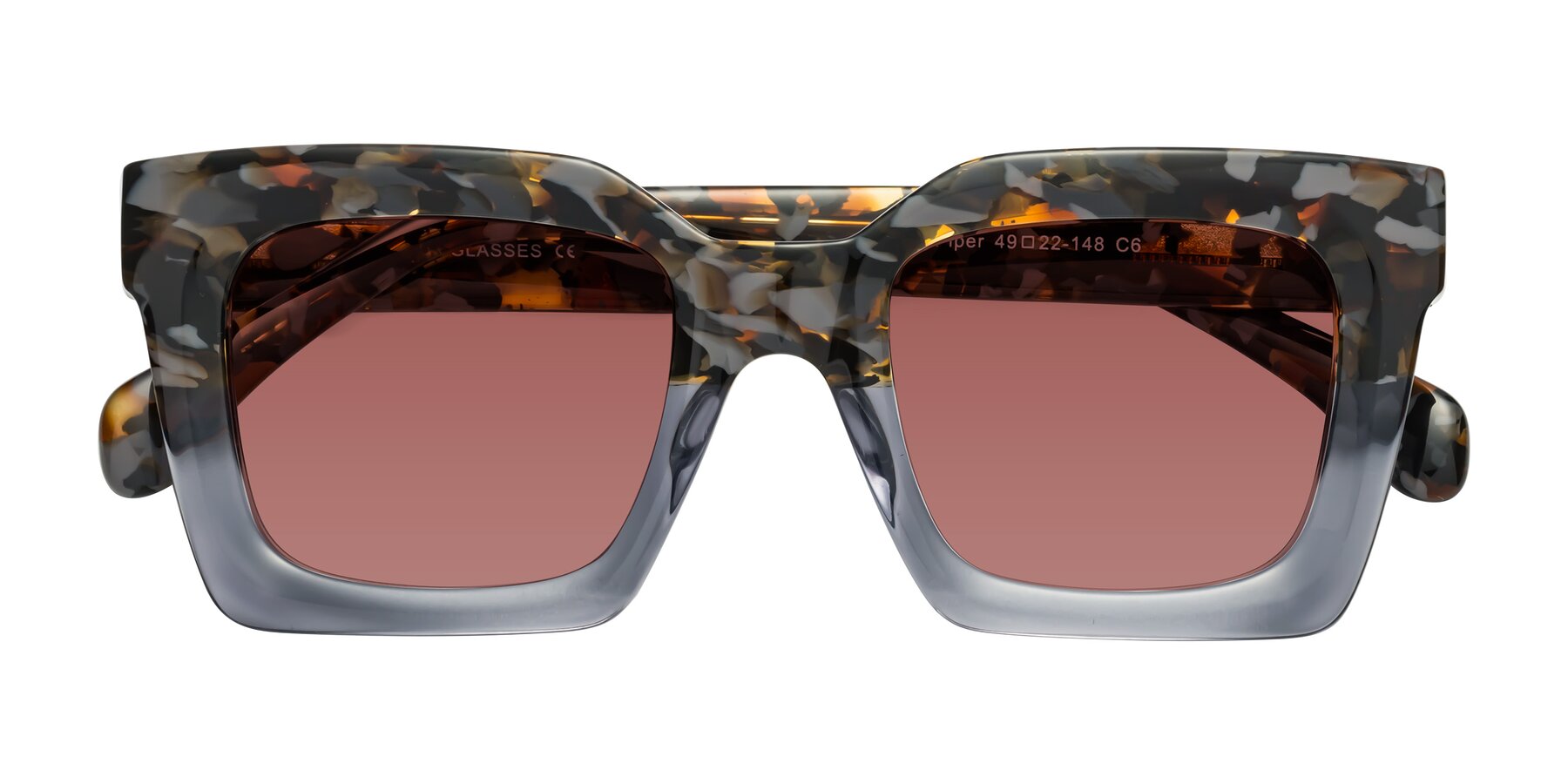 Folded Front of Piper in Floral-Livid with Garnet Tinted Lenses