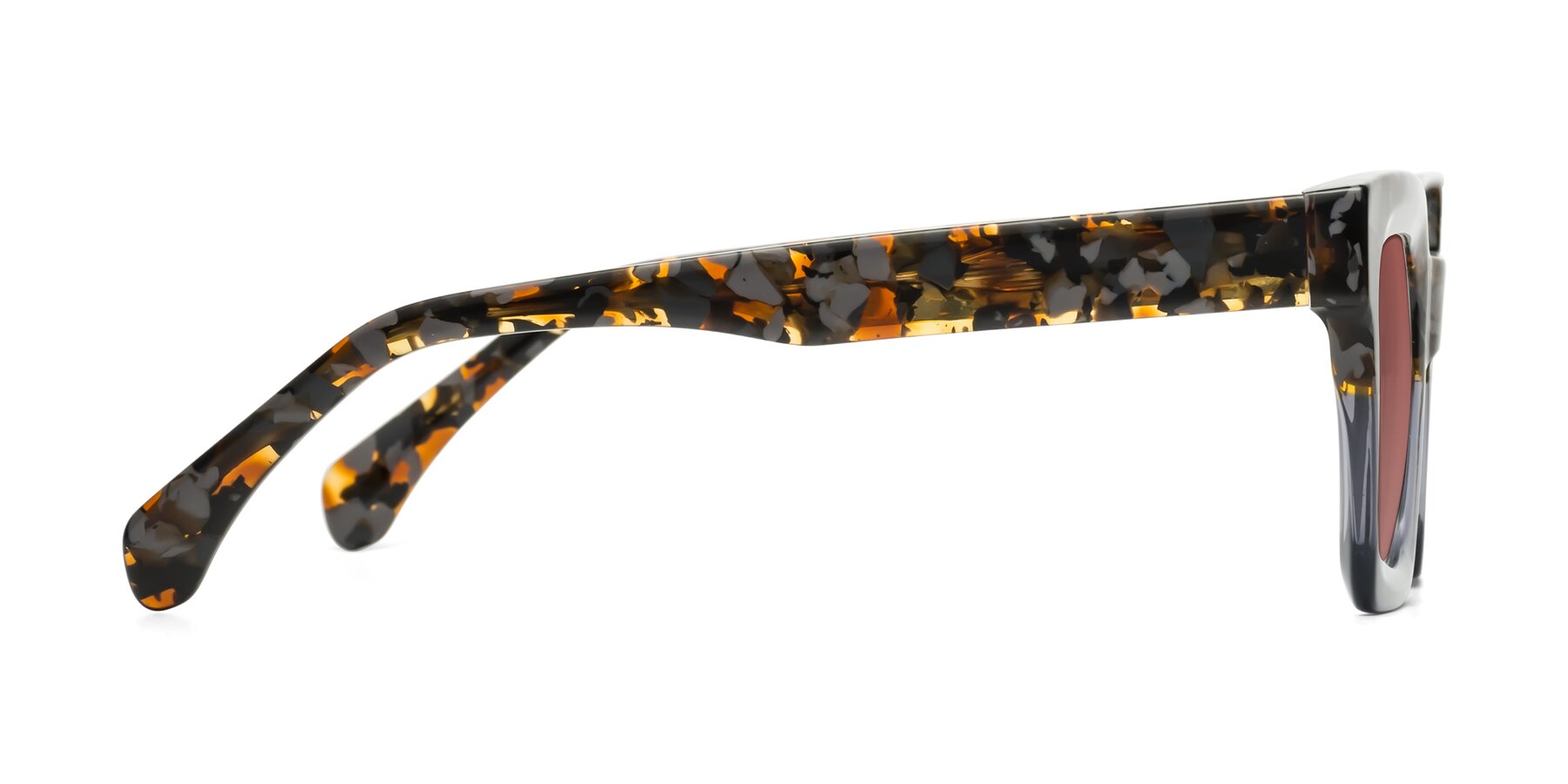 Side of Piper in Floral-Livid with Garnet Tinted Lenses