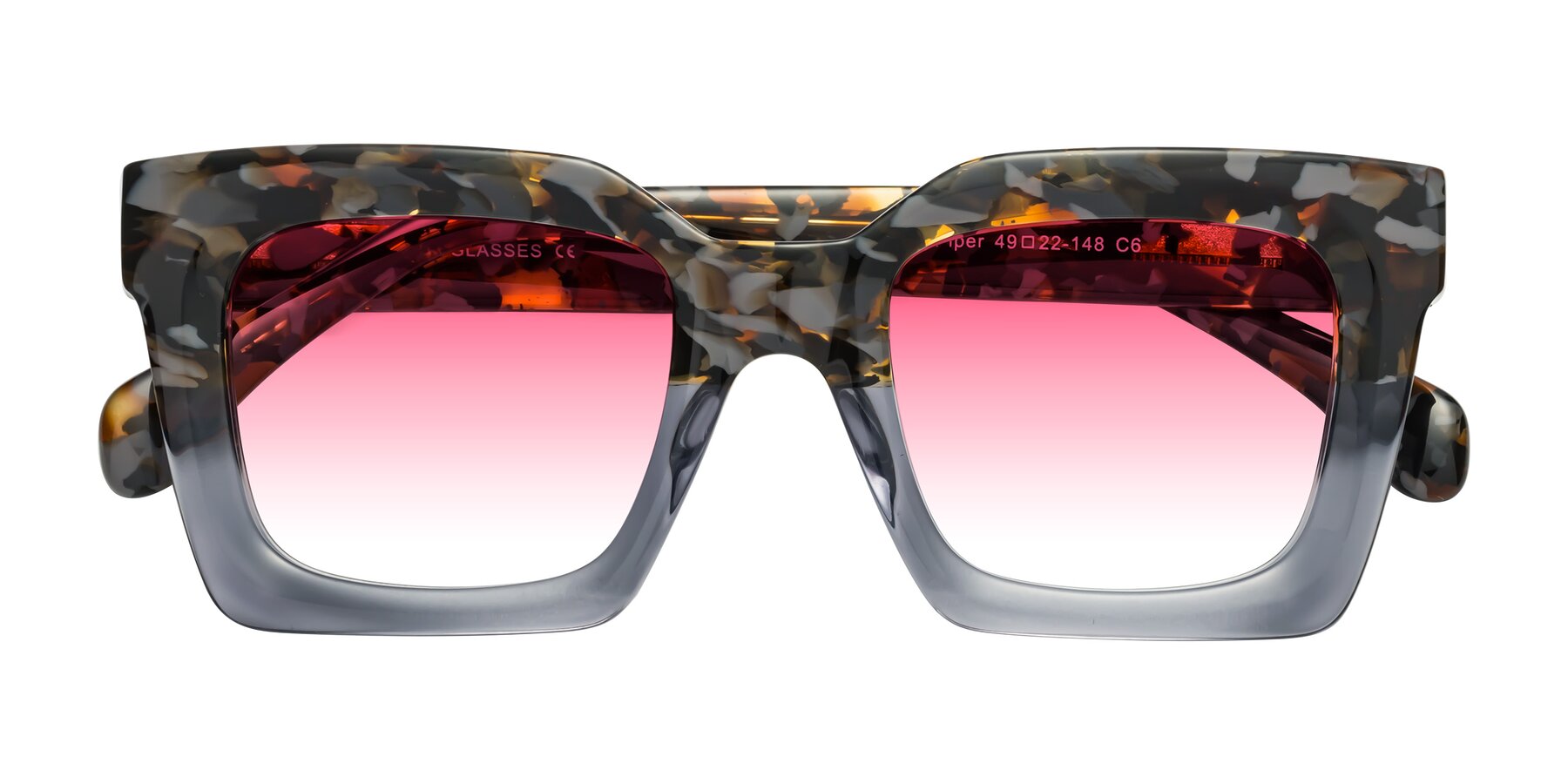 Folded Front of Piper in Floral-Livid with Pink Gradient Lenses