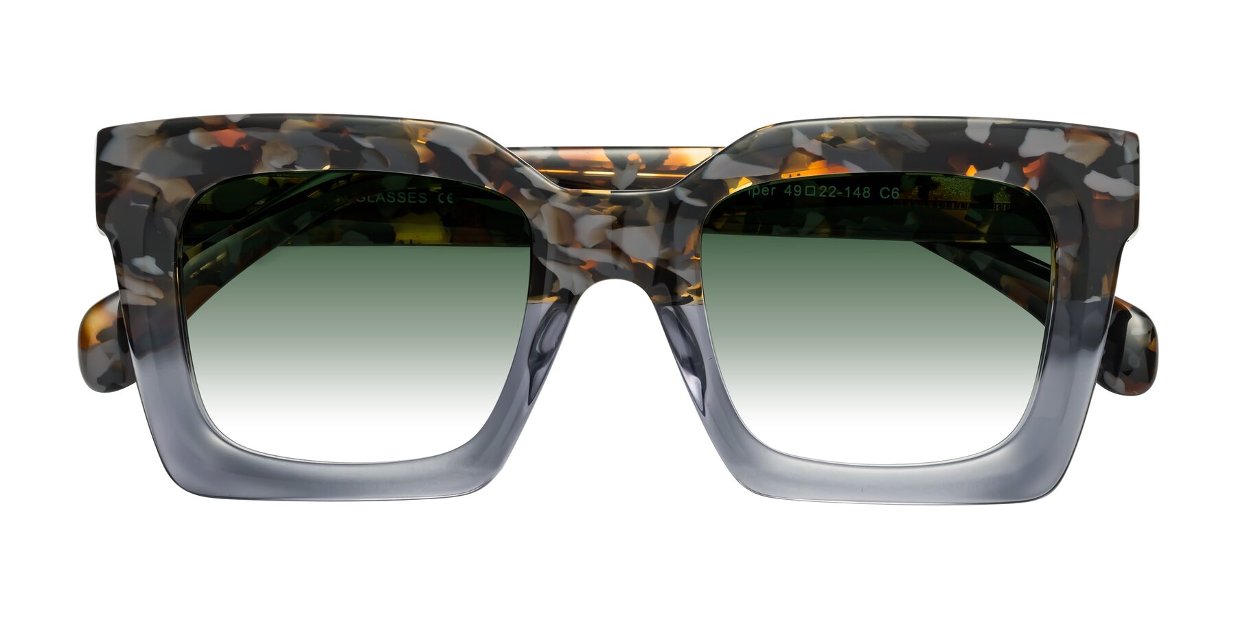 Folded Front of Piper in Floral-Livid with Green Gradient Lenses