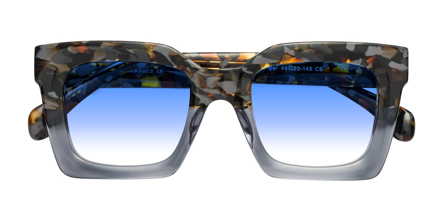 Folded Front of Piper in Floral-Livid with Blue Gradient Lenses