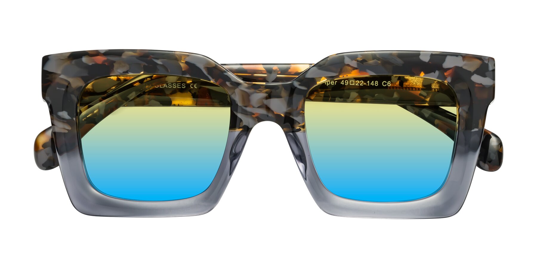 Folded Front of Piper in Floral-Livid with Yellow / Blue Gradient Lenses
