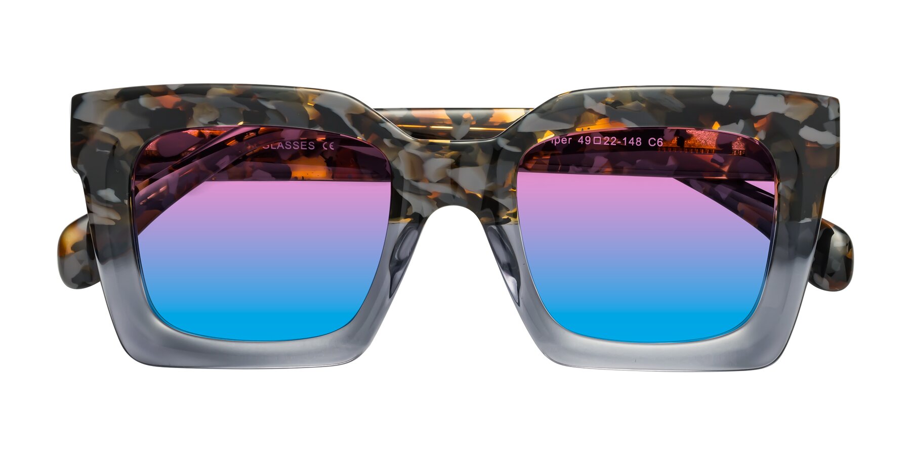 Folded Front of Piper in Floral-Livid with Pink / Blue Gradient Lenses