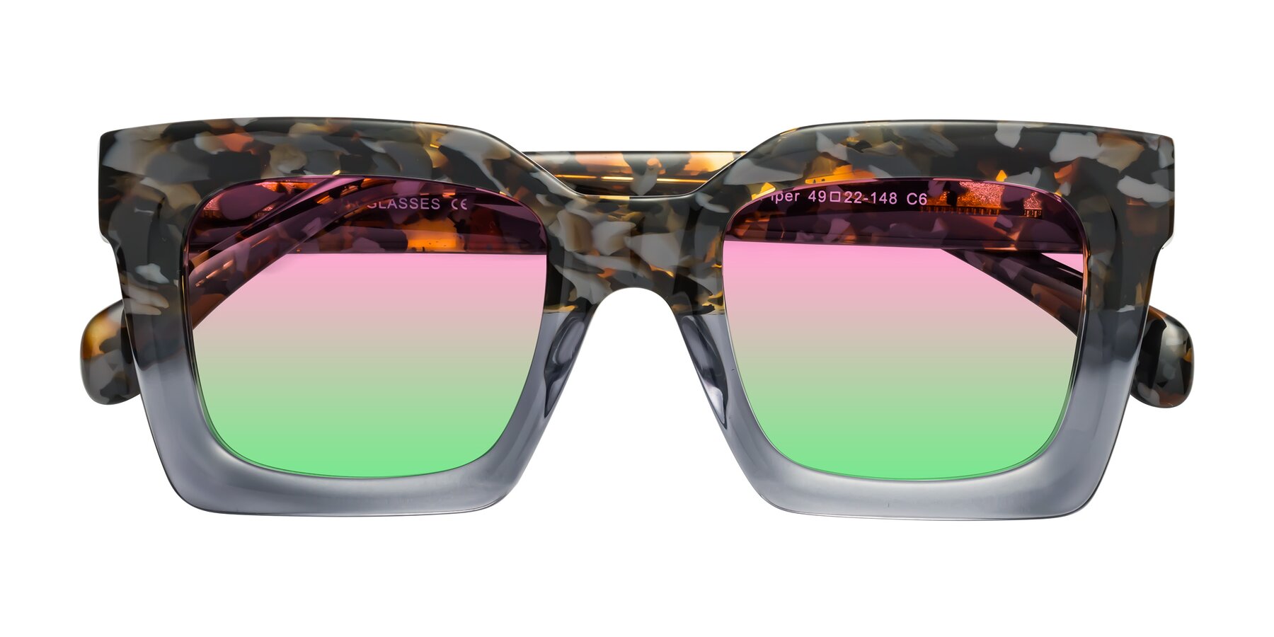 Folded Front of Piper in Floral-Livid with Pink / Green Gradient Lenses