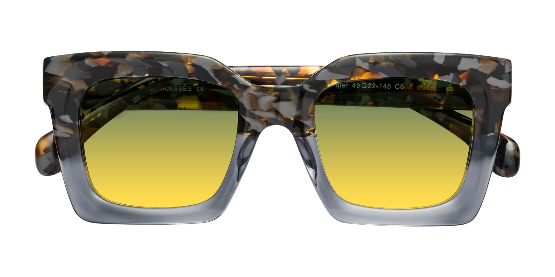 Folded Front of Piper in Floral-Livid with Green / Yellow Gradient Lenses