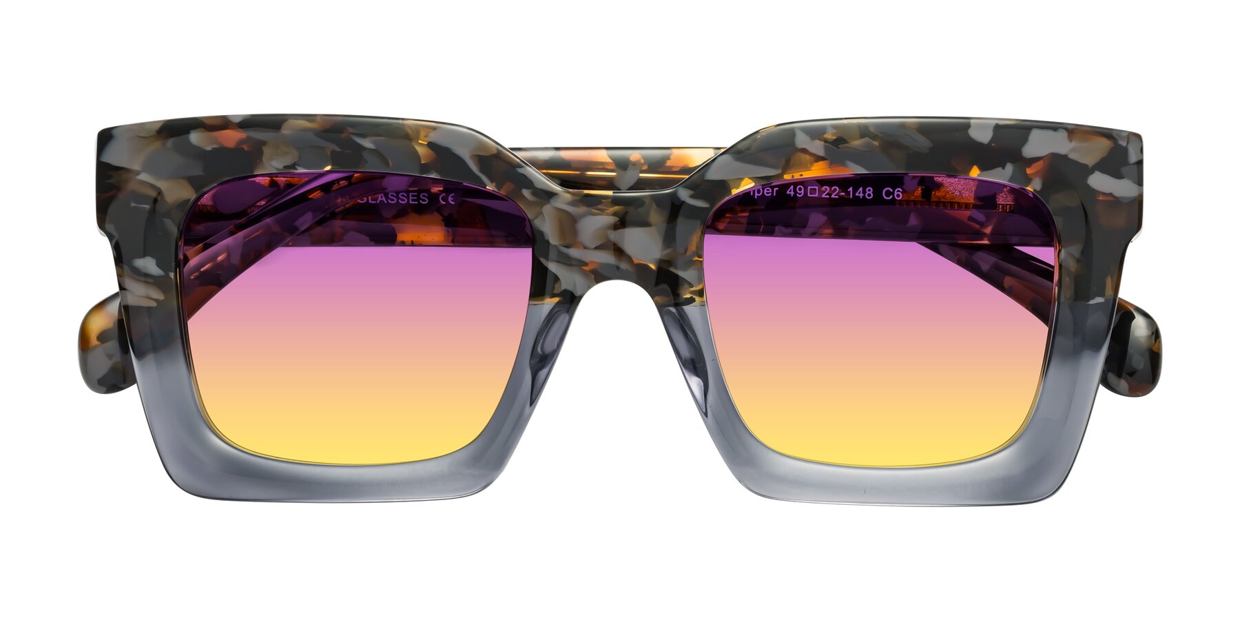 Folded Front of Piper in Floral-Livid with Purple / Yellow Gradient Lenses