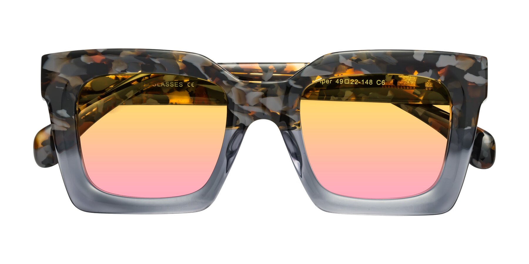 Folded Front of Piper in Floral-Livid with Yellow / Pink Gradient Lenses