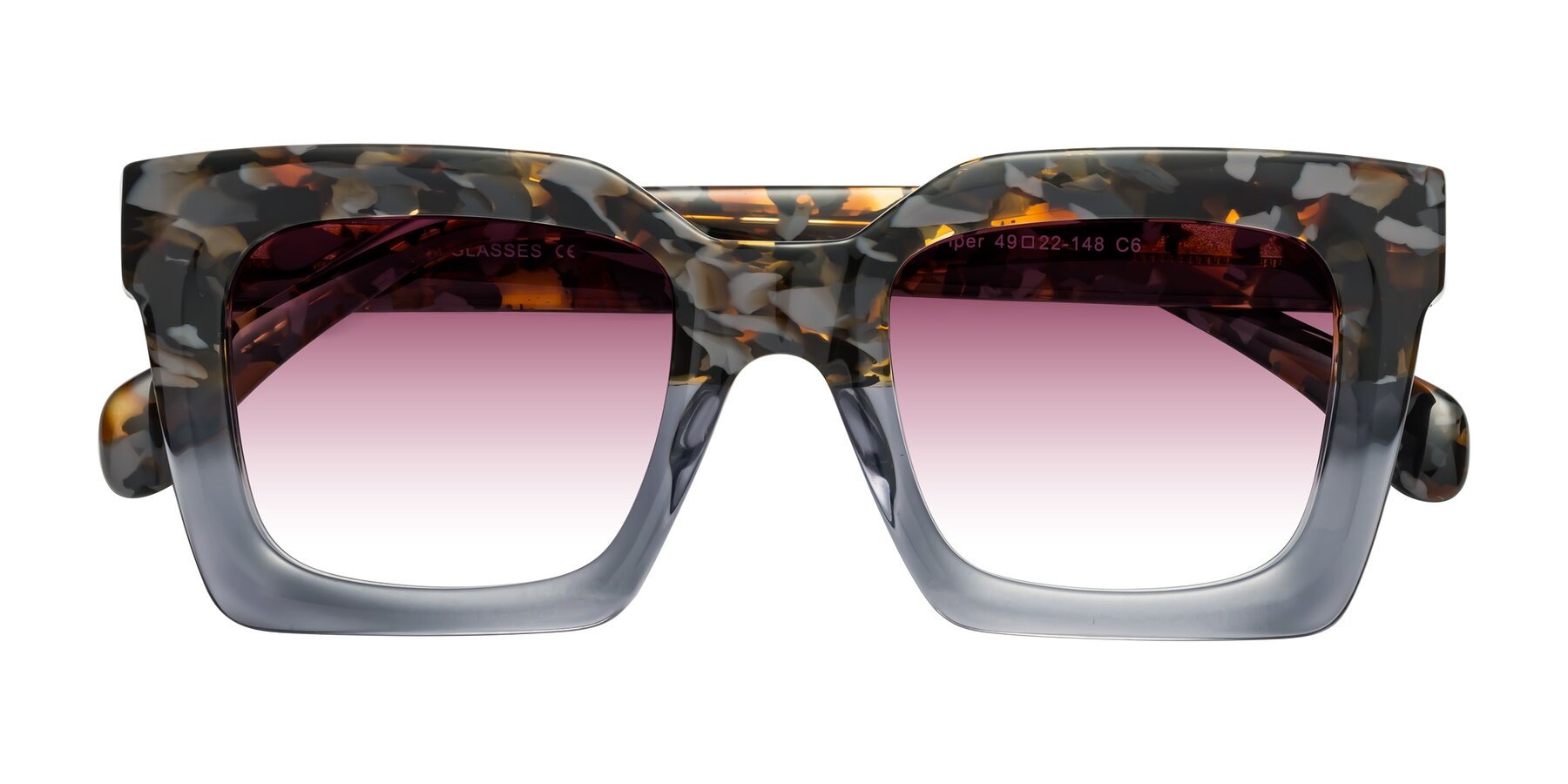 Folded Front of Piper in Floral-Livid with Wine Gradient Lenses