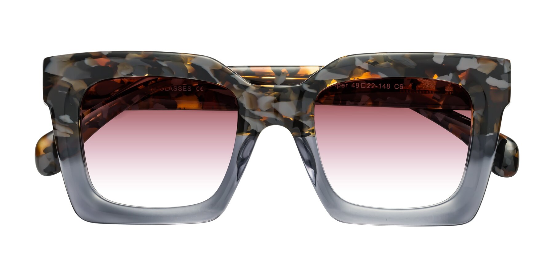 Folded Front of Piper in Floral-Livid with Garnet Gradient Lenses