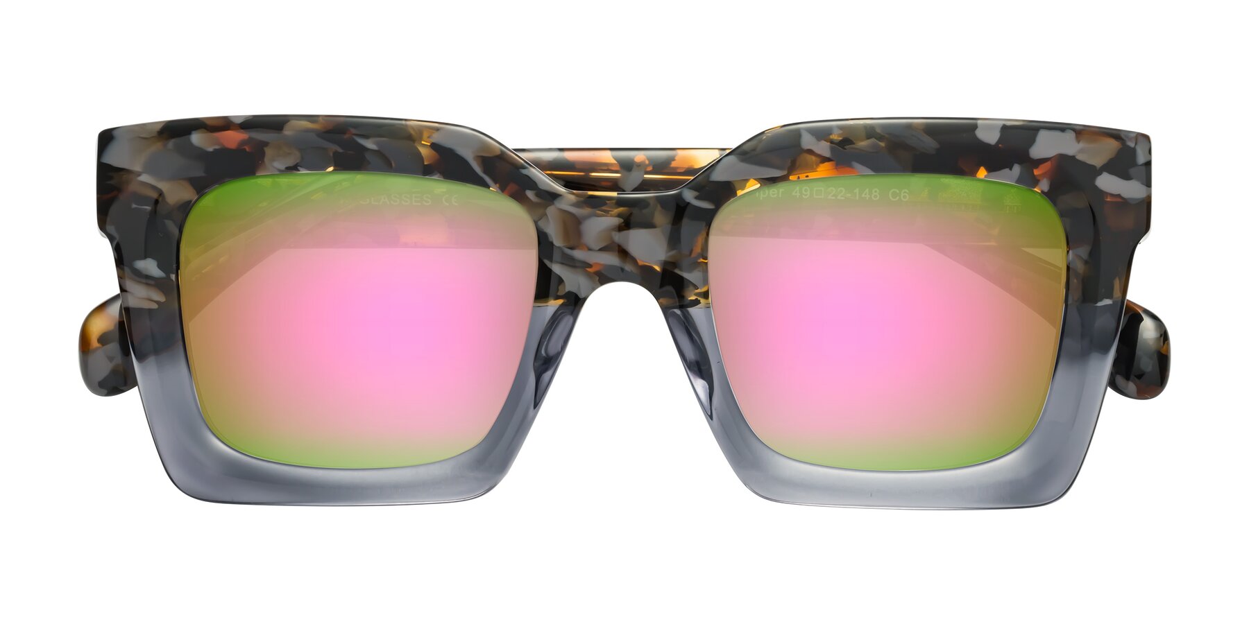 Folded Front of Piper in Floral-Livid with Pink Mirrored Lenses