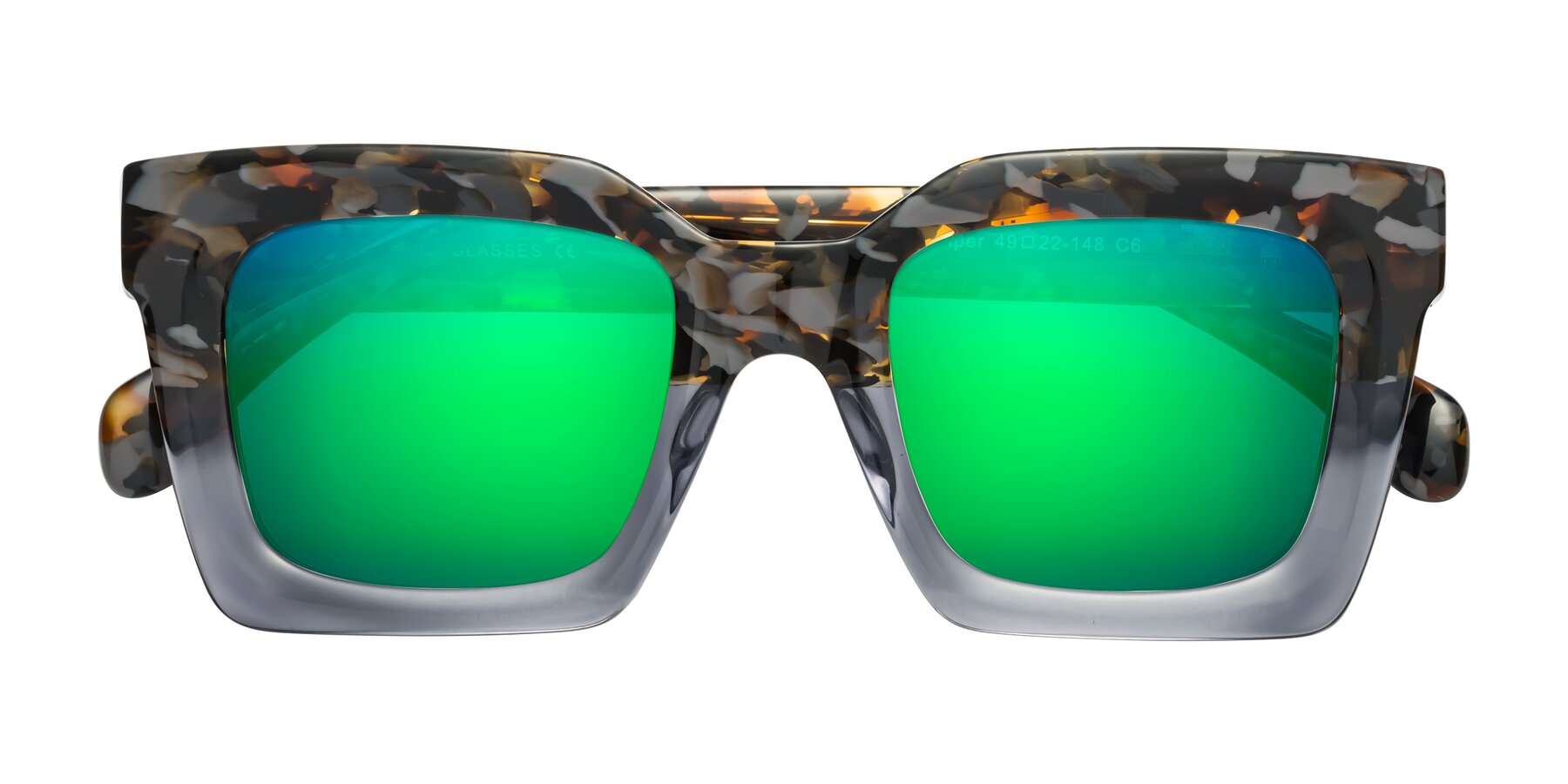 Folded Front of Piper in Floral-Livid with Green Mirrored Lenses