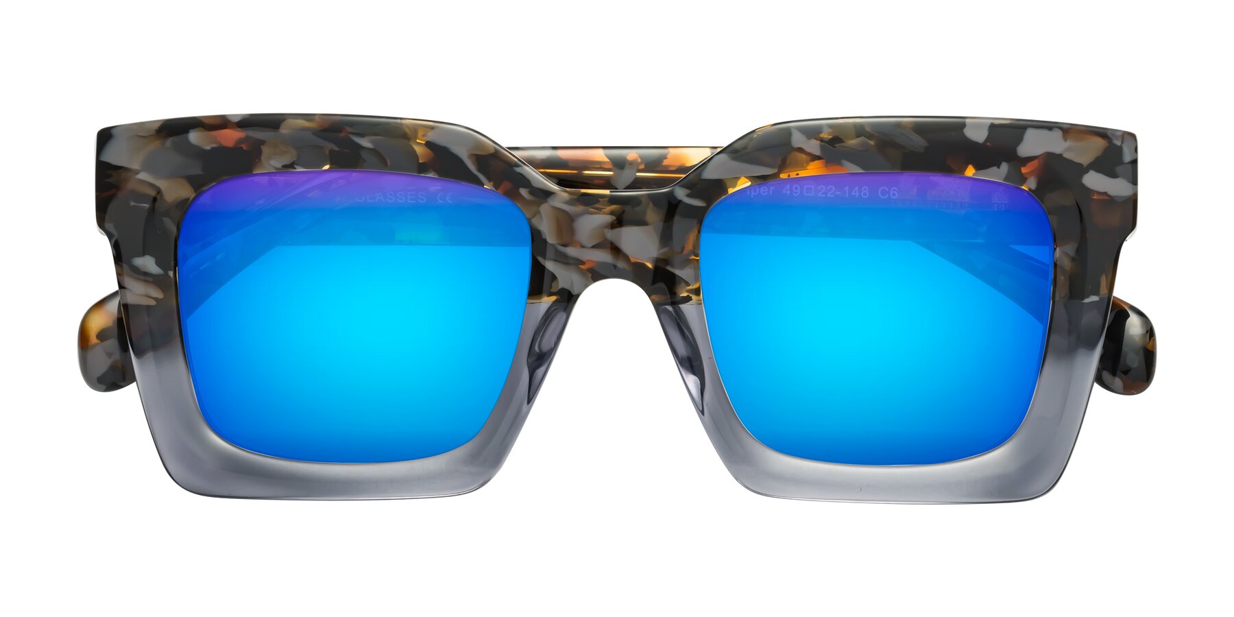 Folded Front of Piper in Floral-Livid with Blue Mirrored Lenses