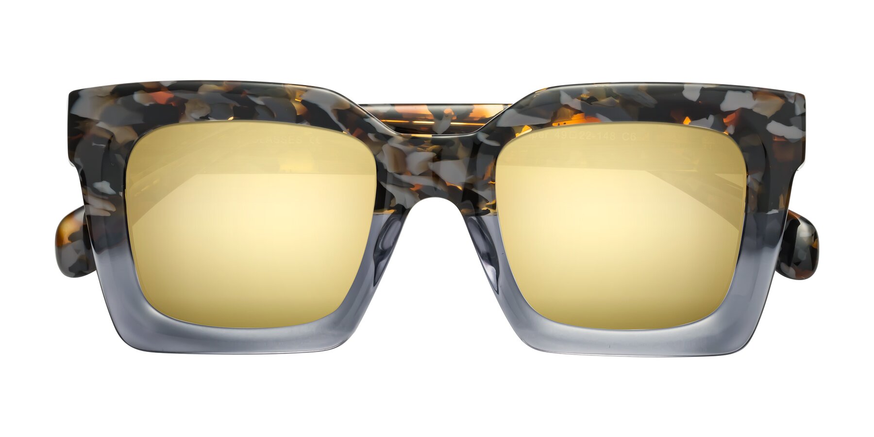 Folded Front of Piper in Floral-Livid with Gold Mirrored Lenses