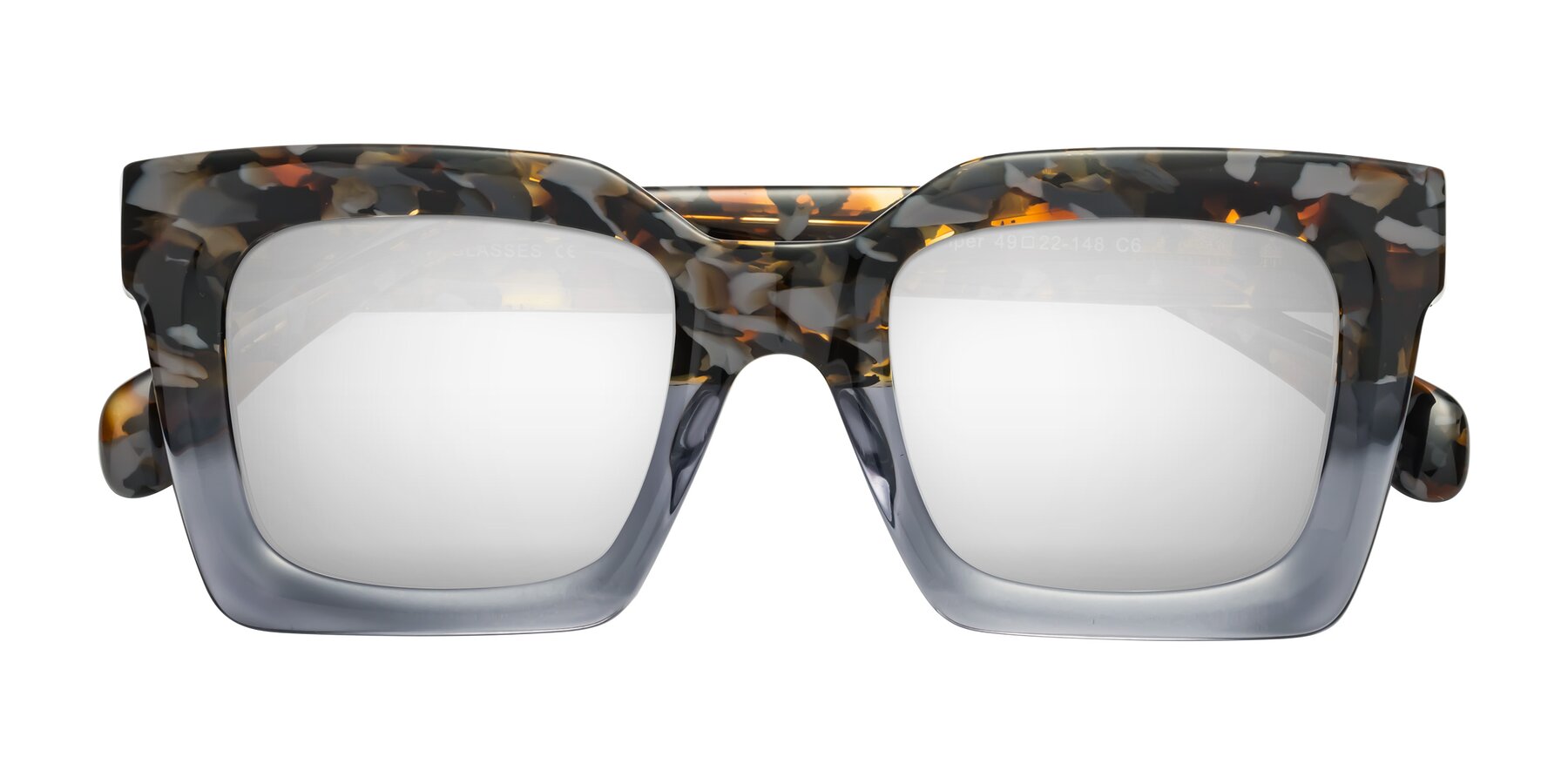 Folded Front of Piper in Floral-Livid with Silver Mirrored Lenses