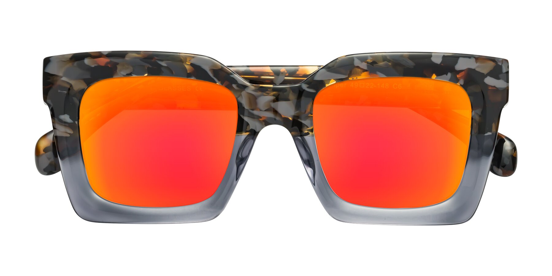Folded Front of Piper in Floral-Livid with Red Gold Mirrored Lenses