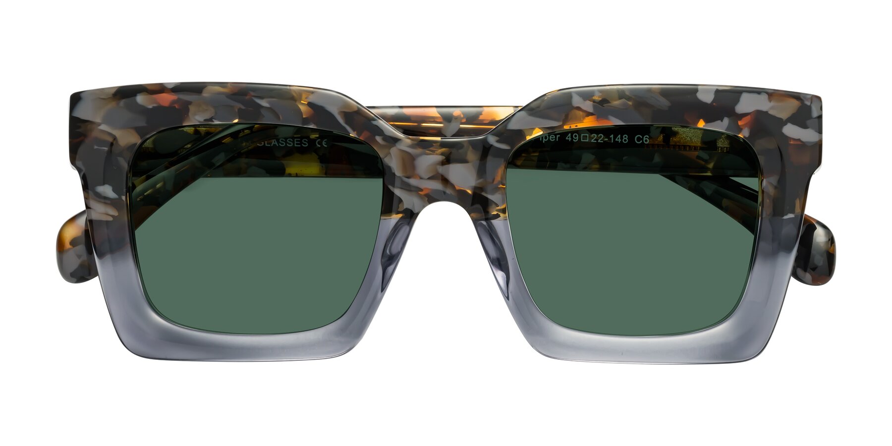 Folded Front of Piper in Floral-Livid with Green Polarized Lenses