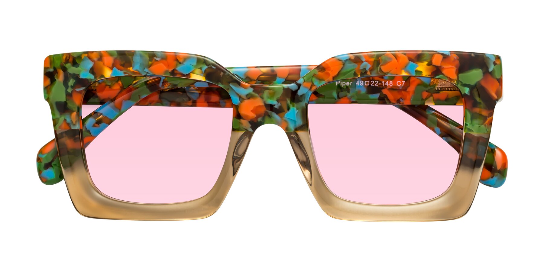 Folded Front of Piper in Floral-Amber with Light Pink Tinted Lenses