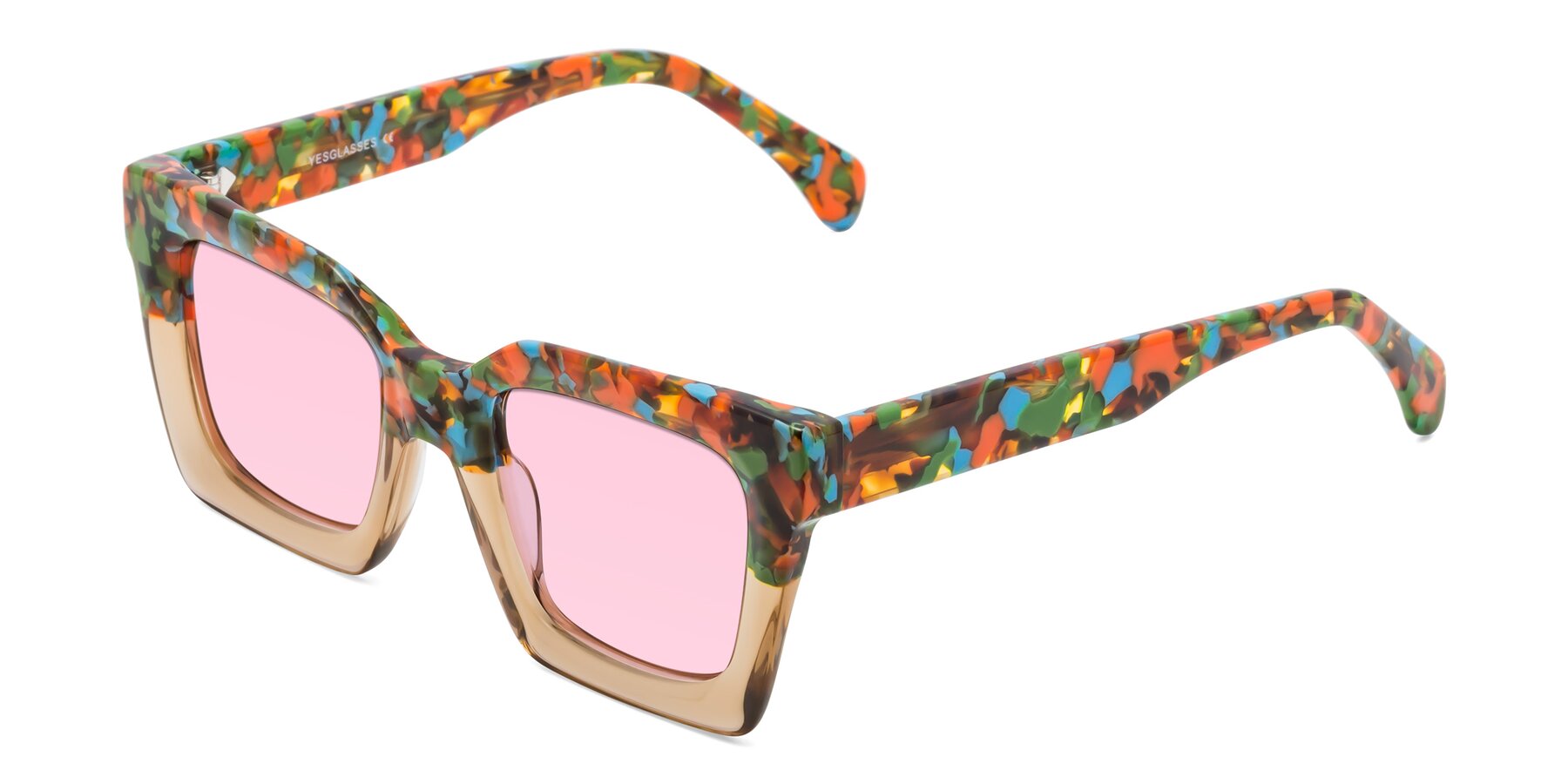 Angle of Piper in Floral-Amber with Light Pink Tinted Lenses