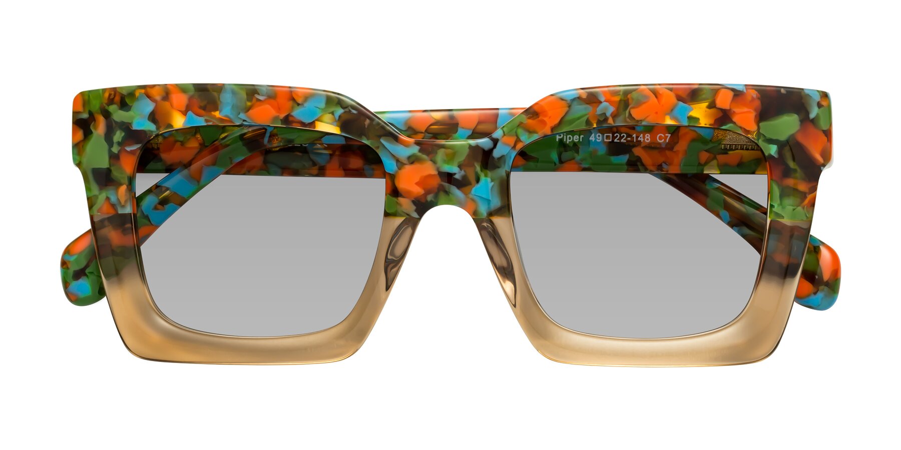 Folded Front of Piper in Floral-Amber with Light Gray Tinted Lenses