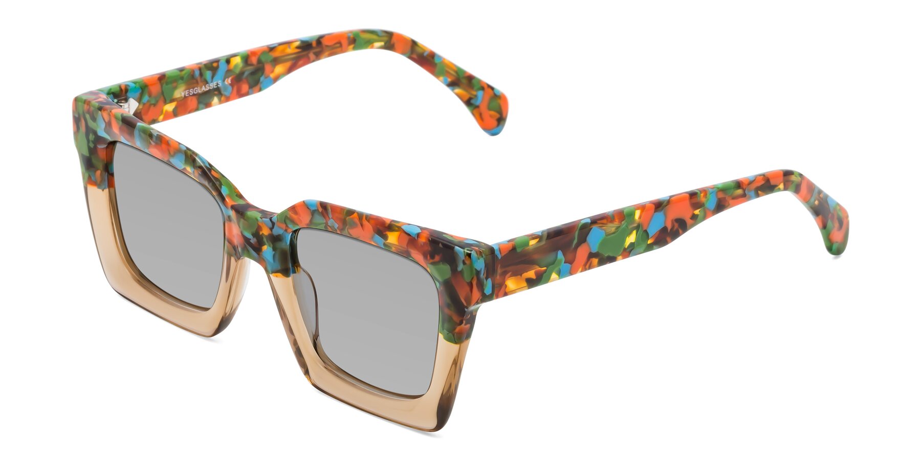 Angle of Piper in Floral-Amber with Light Gray Tinted Lenses
