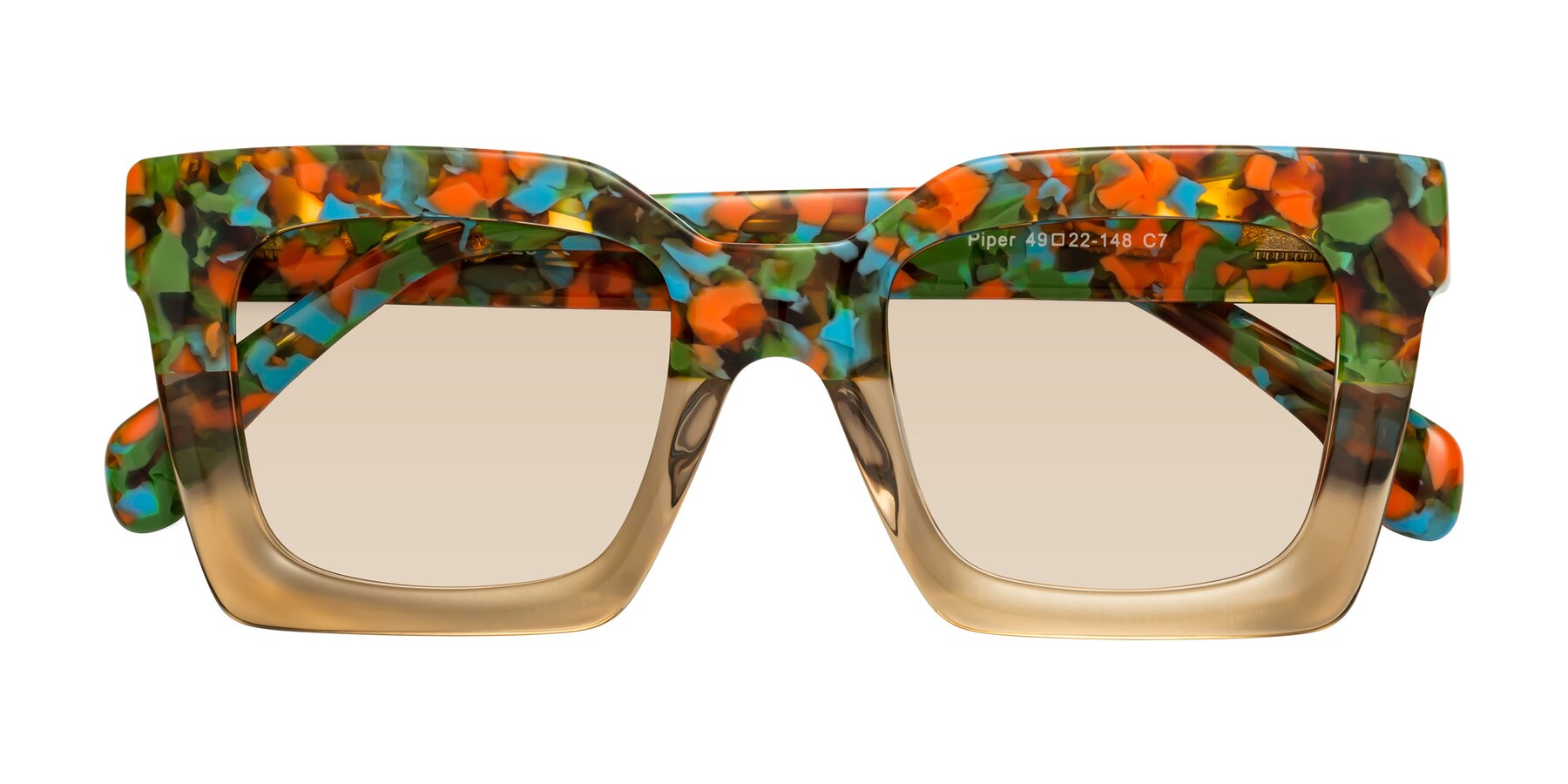 Folded Front of Piper in Floral-Amber with Light Brown Tinted Lenses