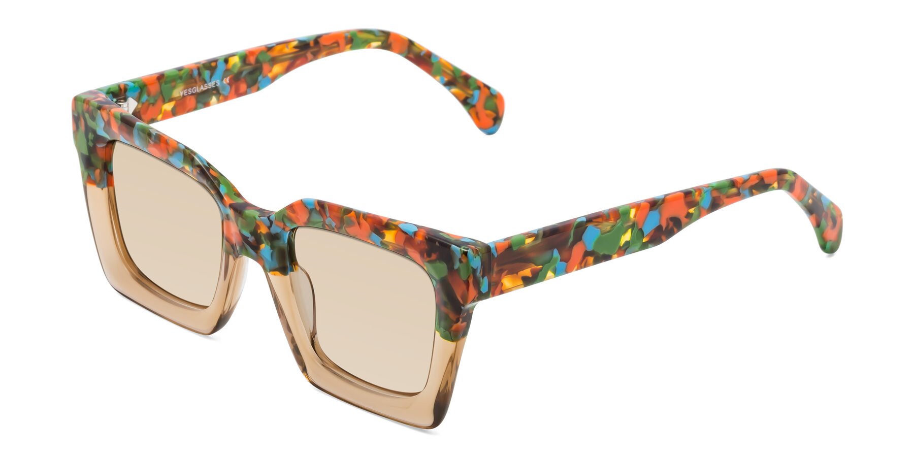 Angle of Piper in Floral-Amber with Light Brown Tinted Lenses