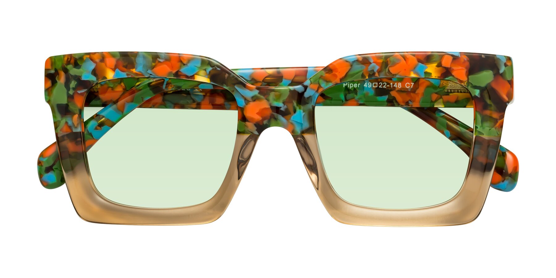 Folded Front of Piper in Floral-Amber with Light Green Tinted Lenses