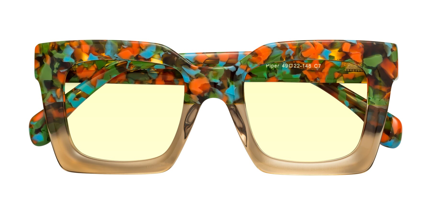Folded Front of Piper in Floral-Amber with Light Yellow Tinted Lenses
