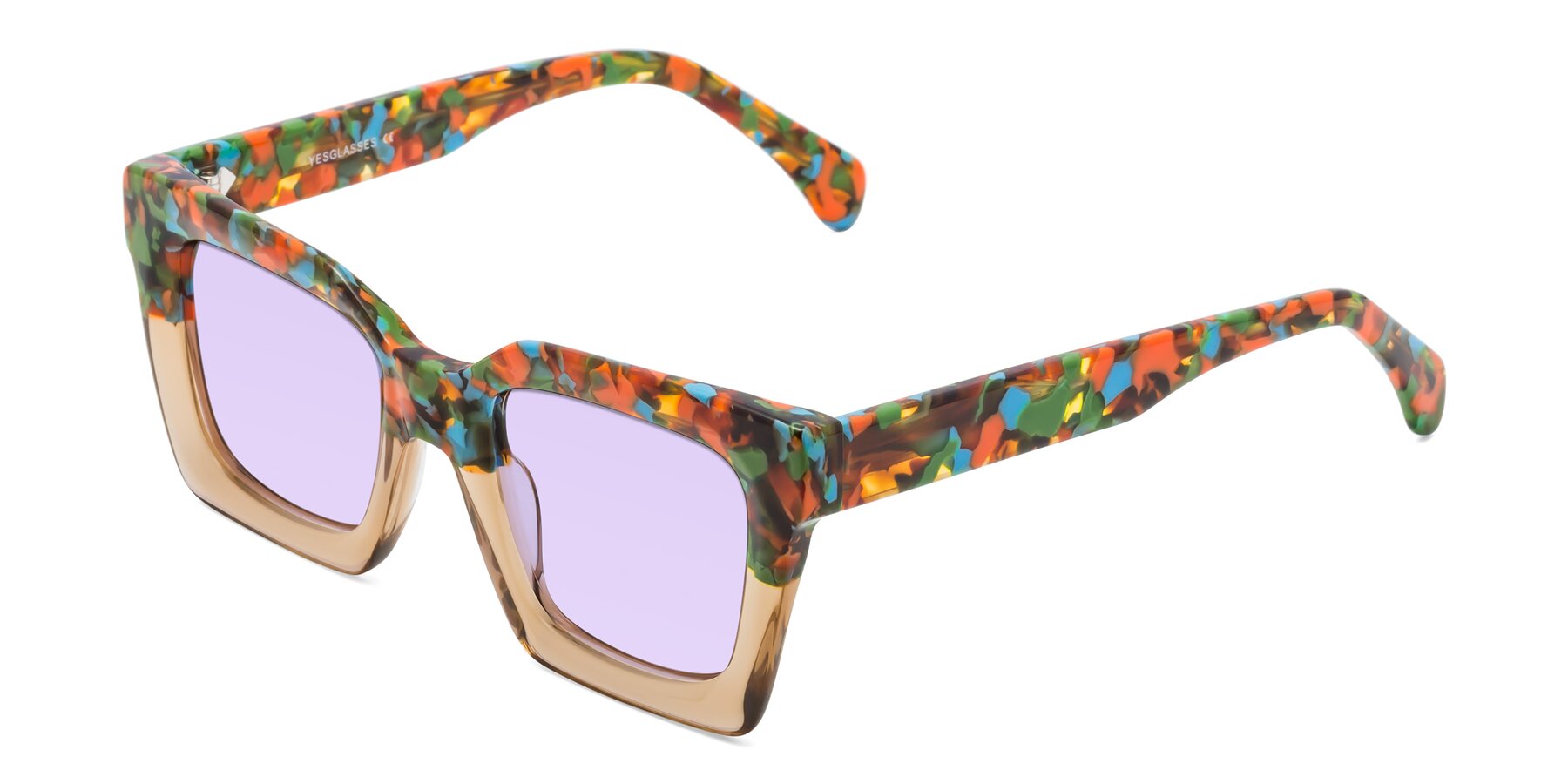 Angle of Piper in Floral-Amber with Light Purple Tinted Lenses