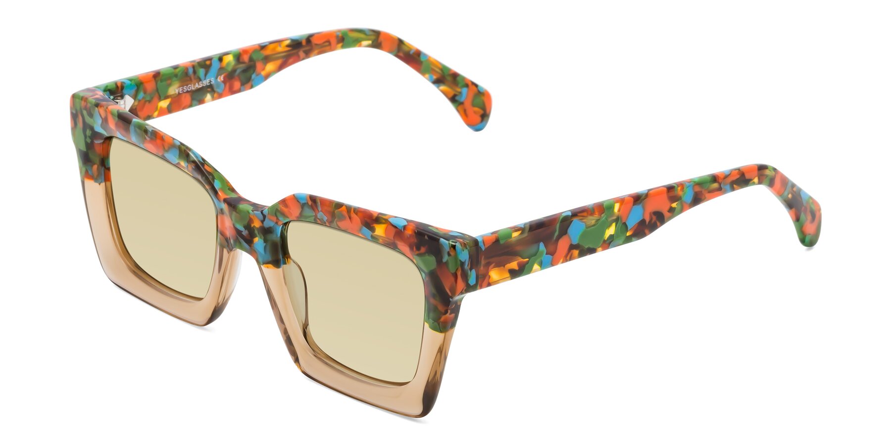 Angle of Piper in Floral-Amber with Light Champagne Tinted Lenses