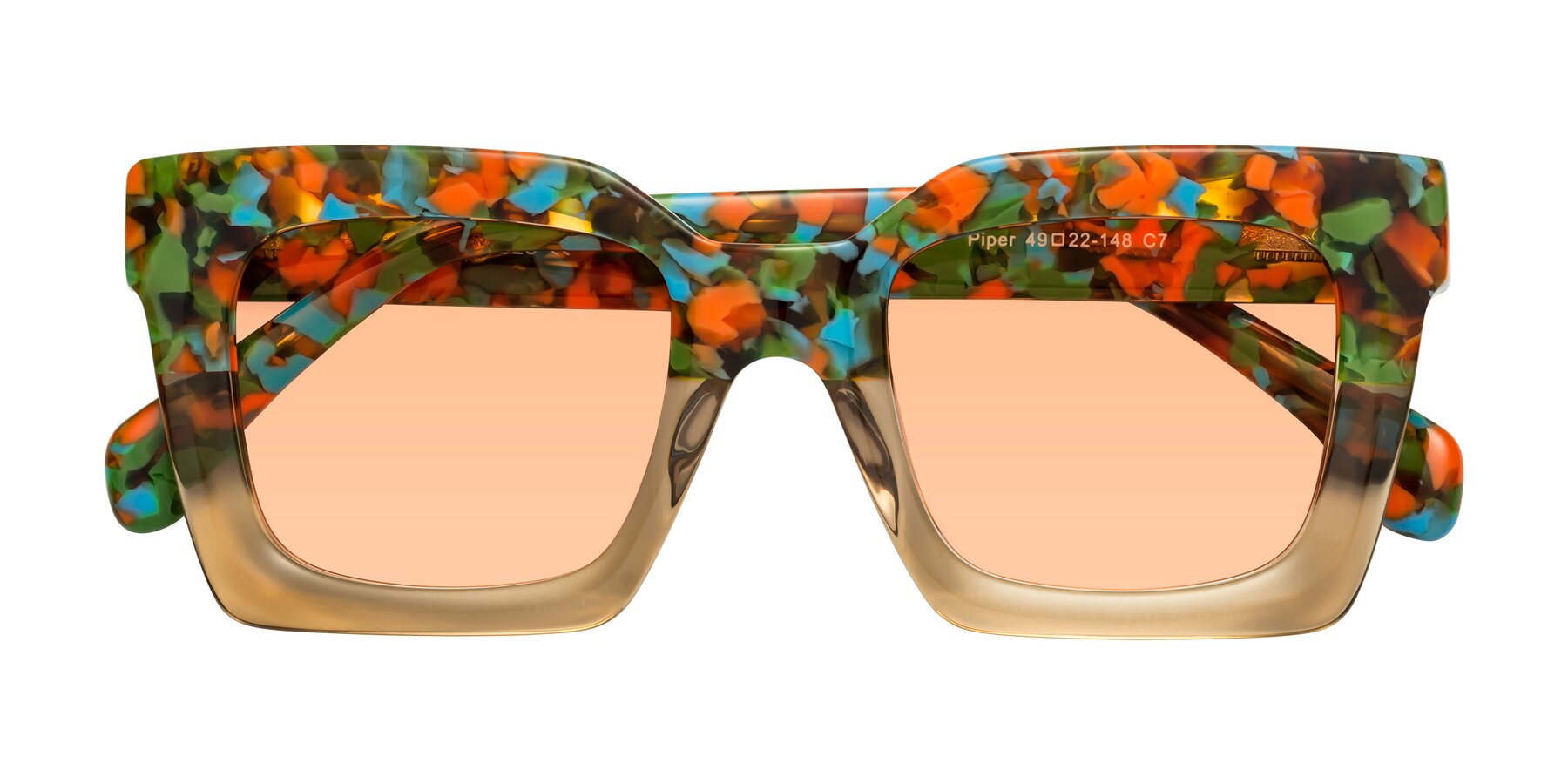 Folded Front of Piper in Floral-Amber with Light Orange Tinted Lenses