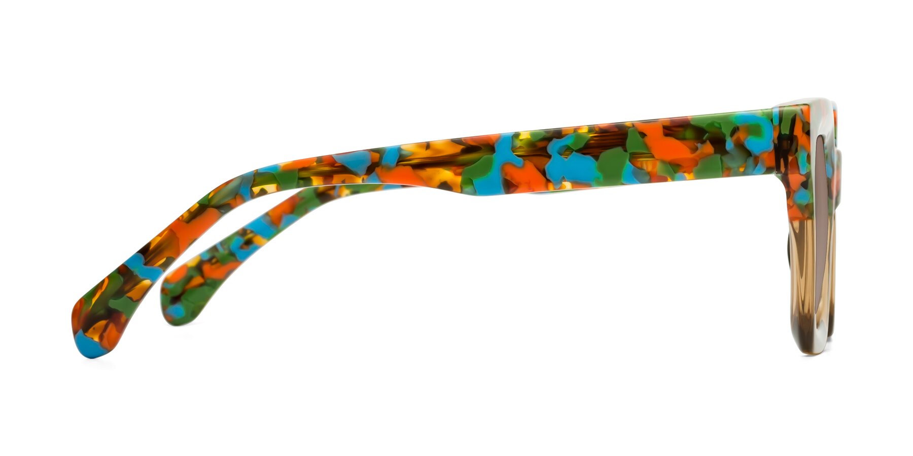 Side of Piper in Floral-Amber with Medium Brown Tinted Lenses