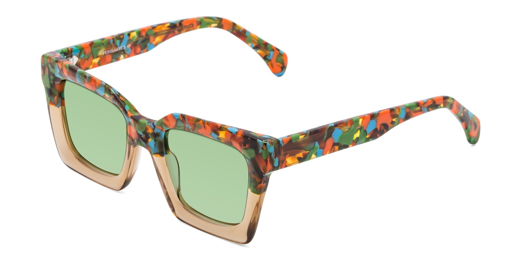 Angle of Piper in Floral-Amber with Medium Green Tinted Lenses