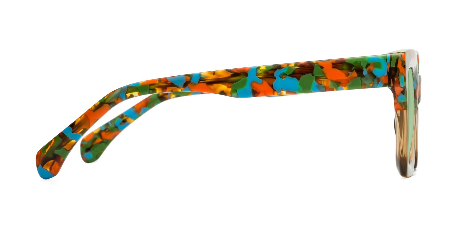 Side of Piper in Floral-Amber with Medium Green Tinted Lenses