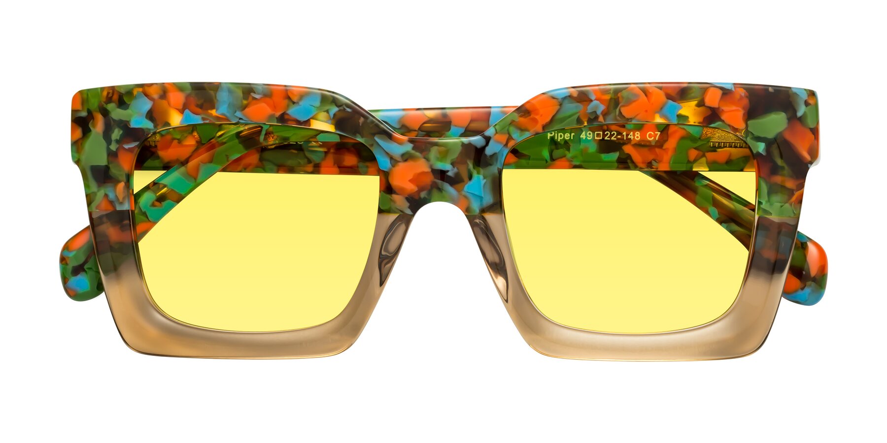 Folded Front of Piper in Floral-Amber with Medium Yellow Tinted Lenses