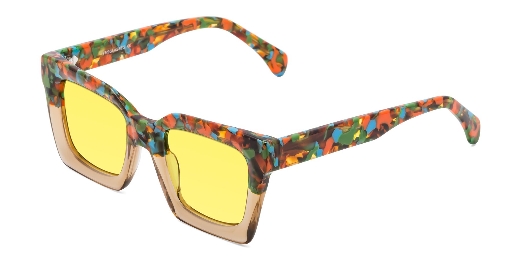 Angle of Piper in Floral-Amber with Medium Yellow Tinted Lenses