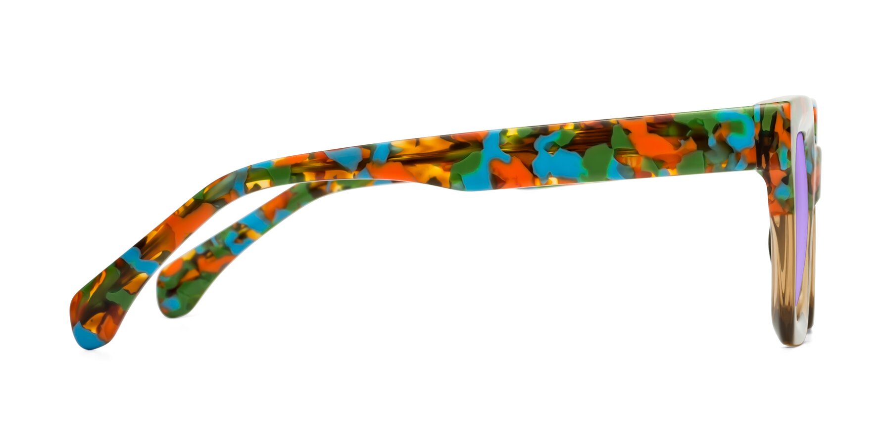 Side of Piper in Floral-Amber with Medium Purple Tinted Lenses