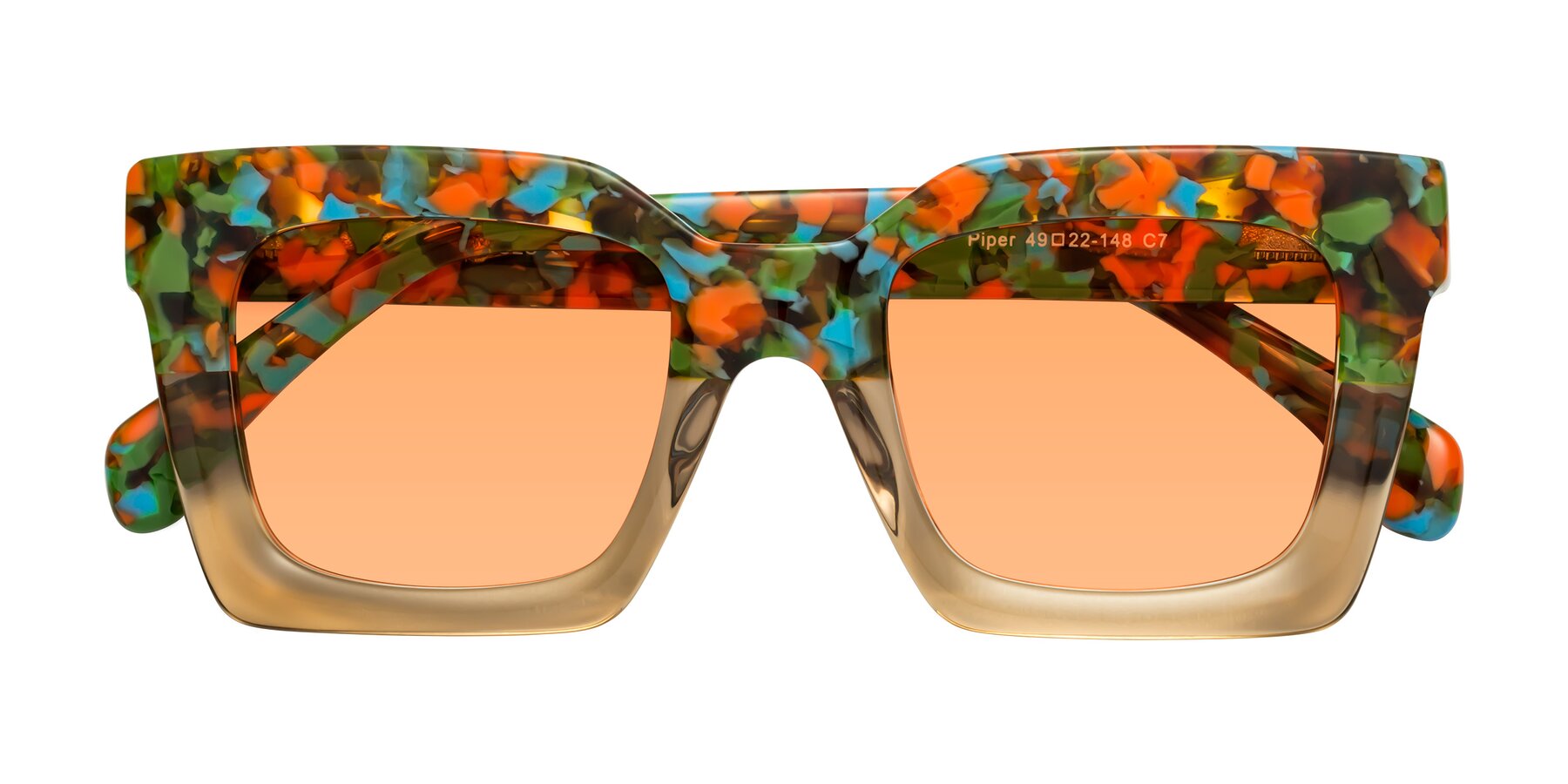 Folded Front of Piper in Floral-Amber with Medium Orange Tinted Lenses